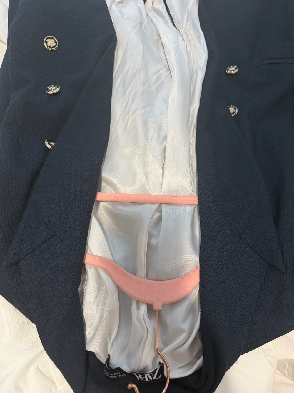 Zara Navy Double-Breasted Blazer with Gold Buttons